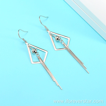 Silver 925 Geometric Statement Earrings Tassel Earrings